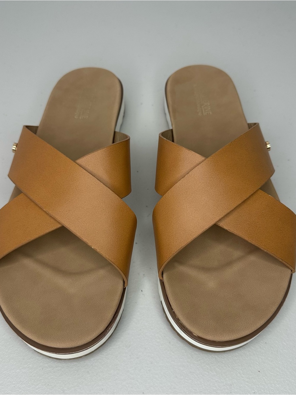 Catherine Malandrino Tan Criss Cross Slide Sandals Women’s Size 9 - Picture 2 of 11